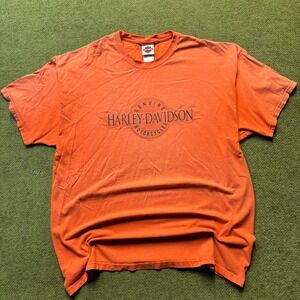 Harley Davidson Faded Distressed Grunge Y2K Gainesville FL T-Shirt 2XL Orange